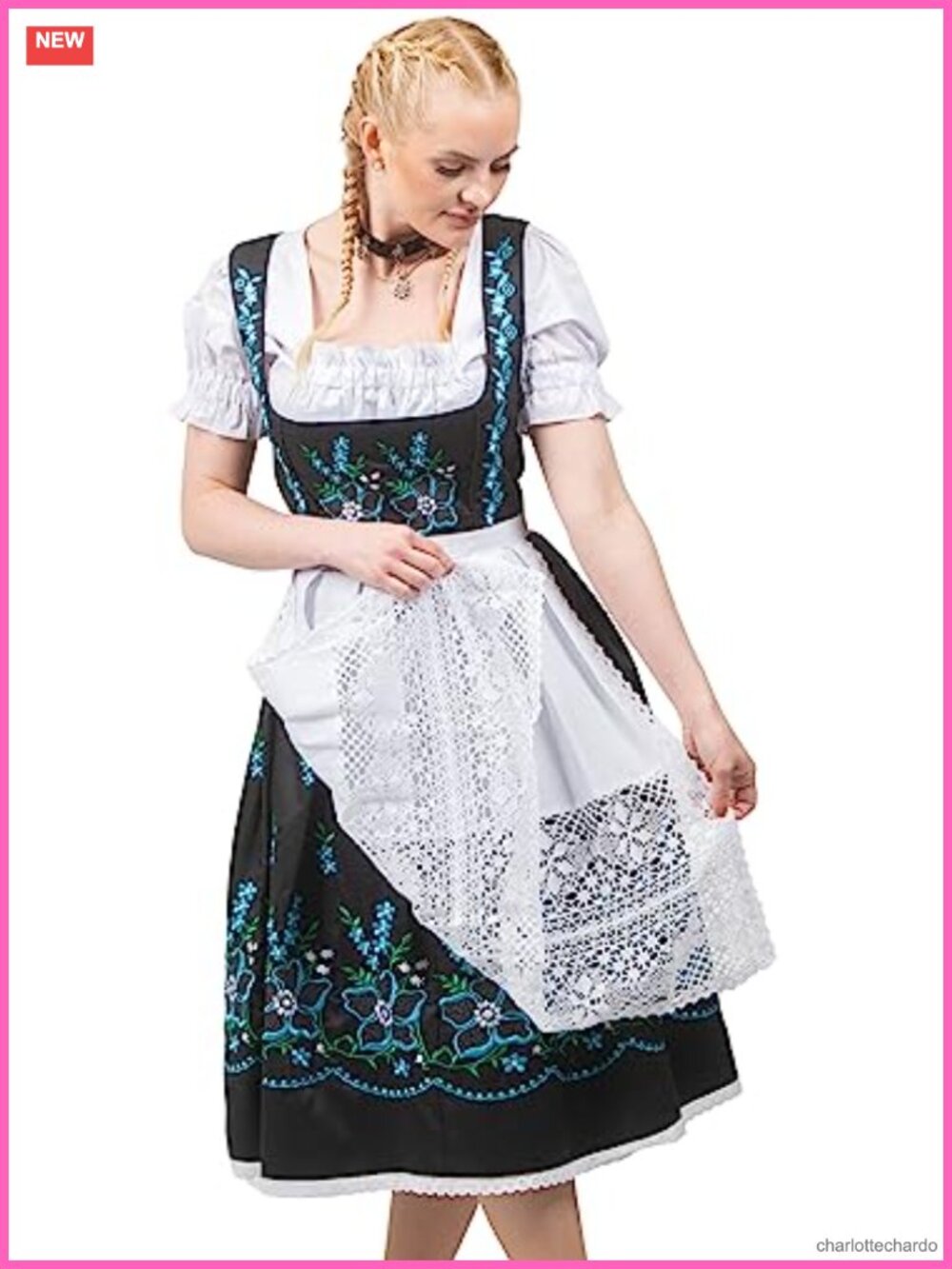 3 Piece Authentic German Dirndl Dress Set Cotton Blend Oktoberfest Adult